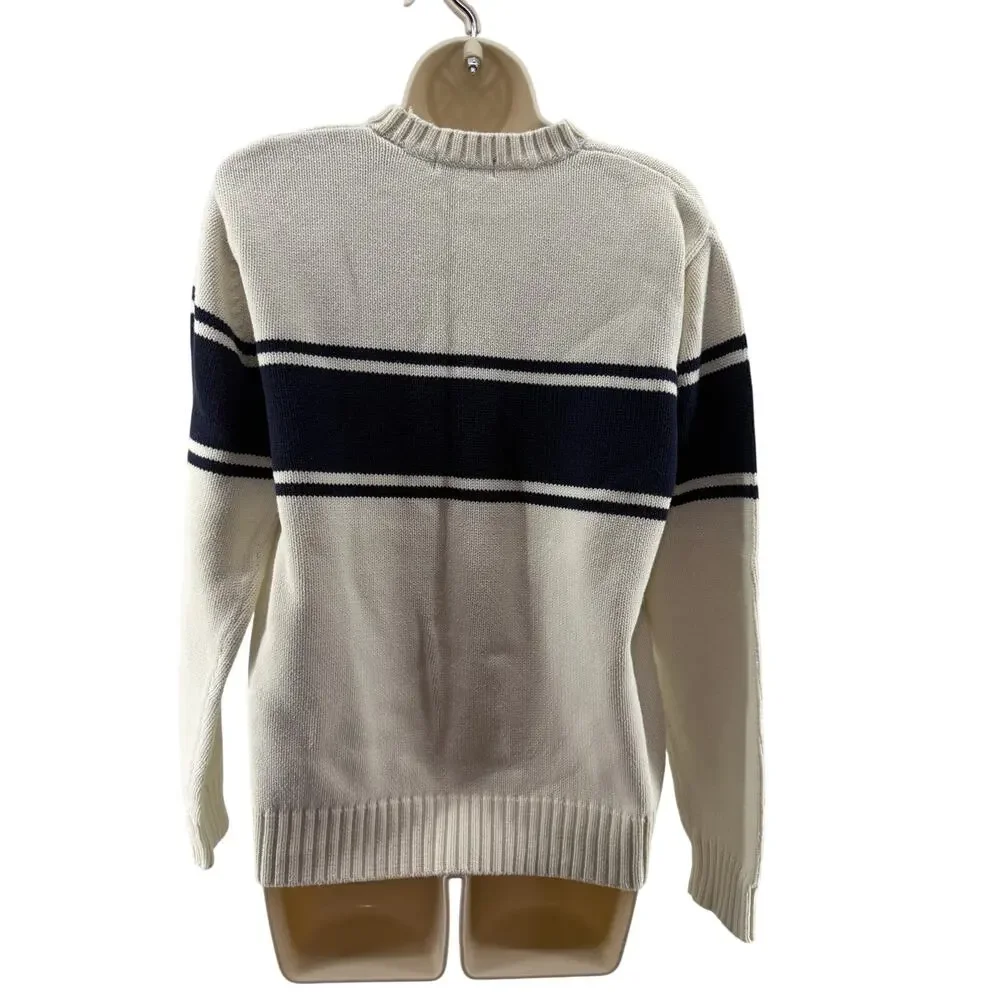 Grant Thomas Sweater Men M Blue Cream Crew Neck Pullover Long Sleeve